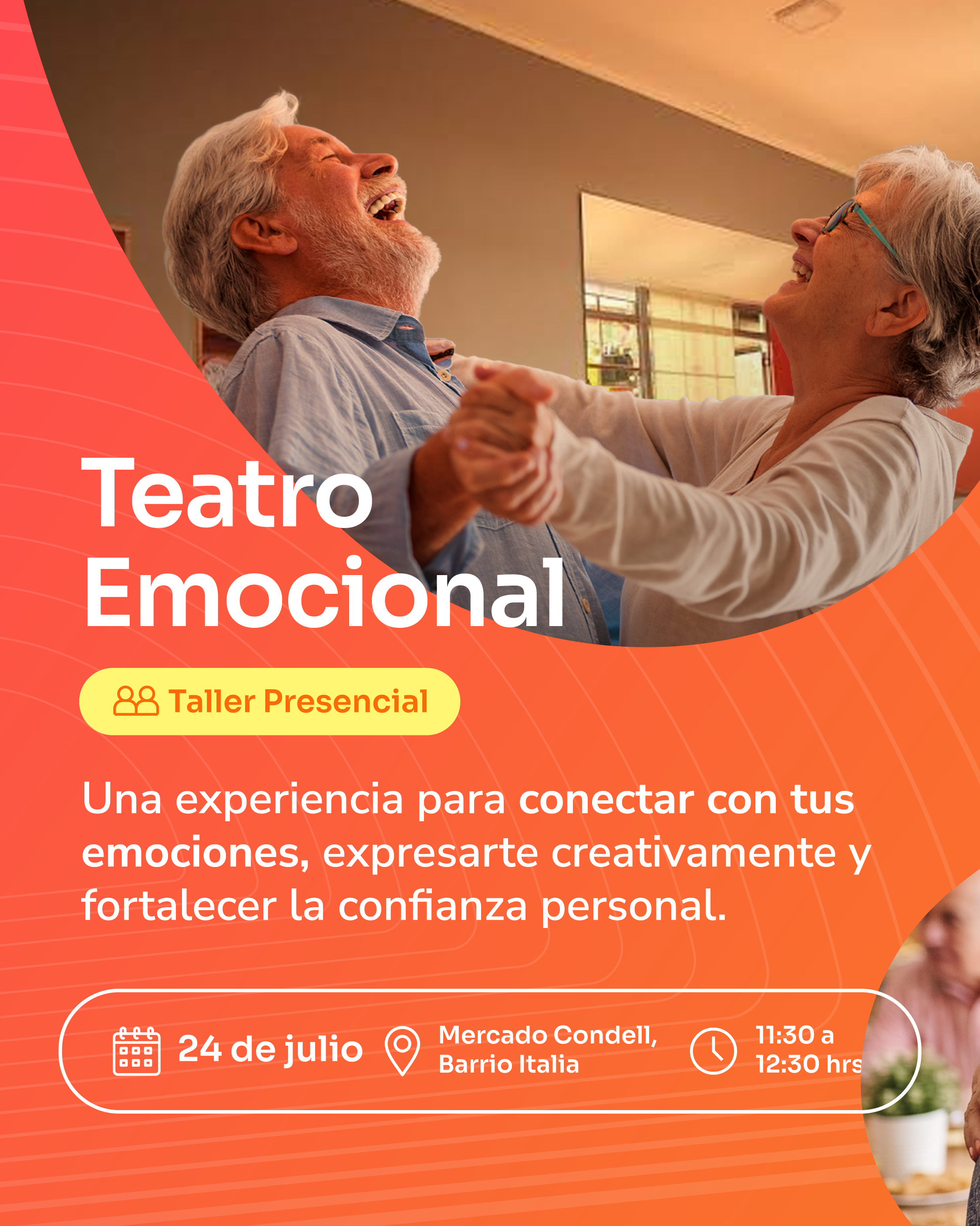 Inscríbete al taller Teatro Emocional de Porvivir, 24 de julio en Mercado Condell