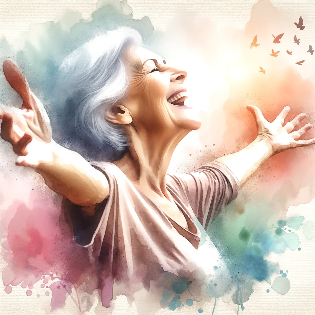 mujer con los brazos alzados